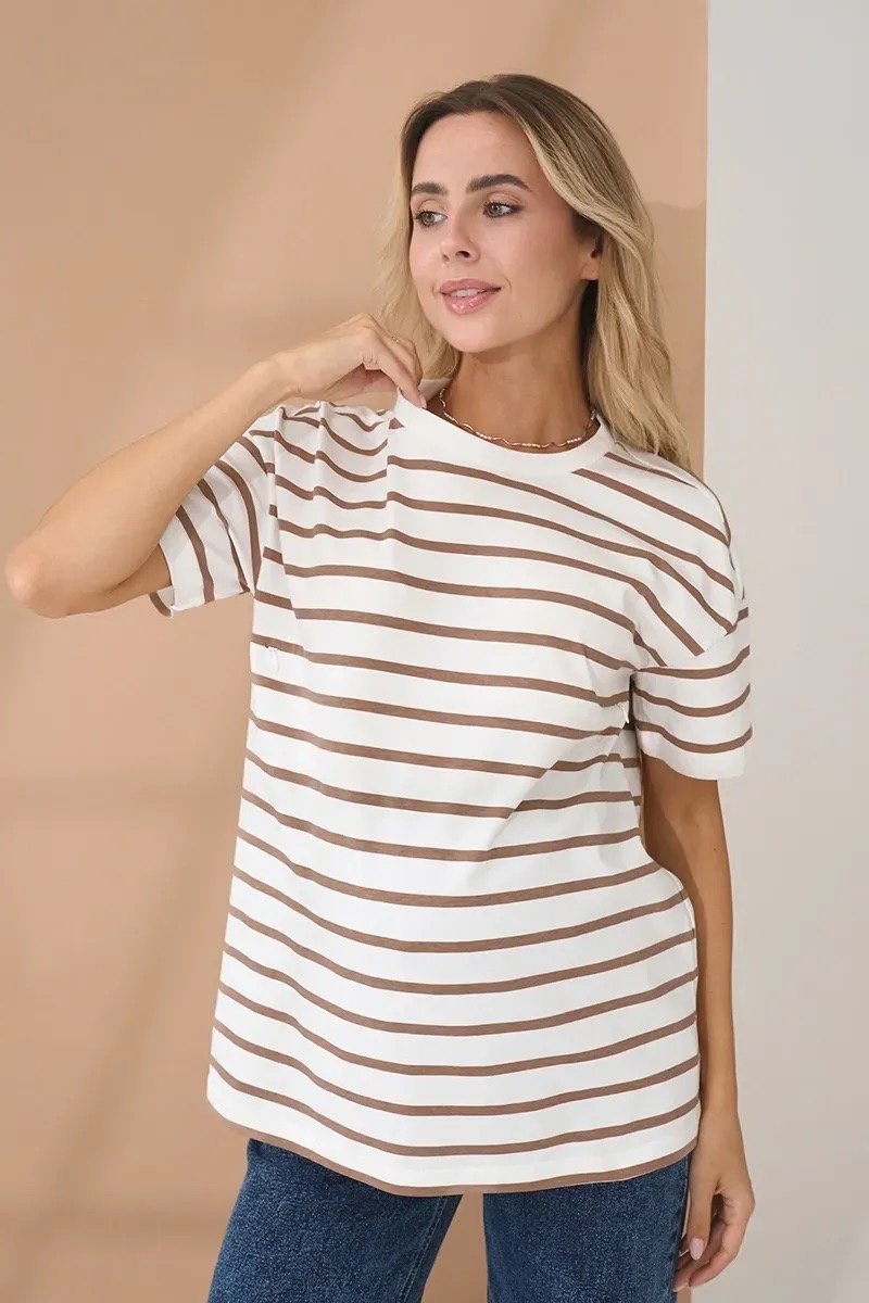 Футболка для беременных и кормящих Kirby молочная в полоску капучино