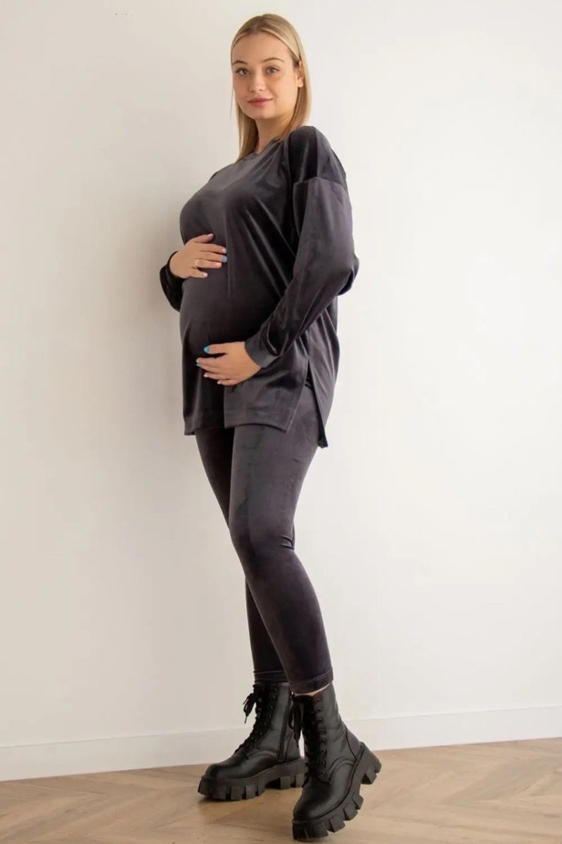 Плюшевый костюм 2 в 1 для беременных и кормящих мам 4473154-4 графит