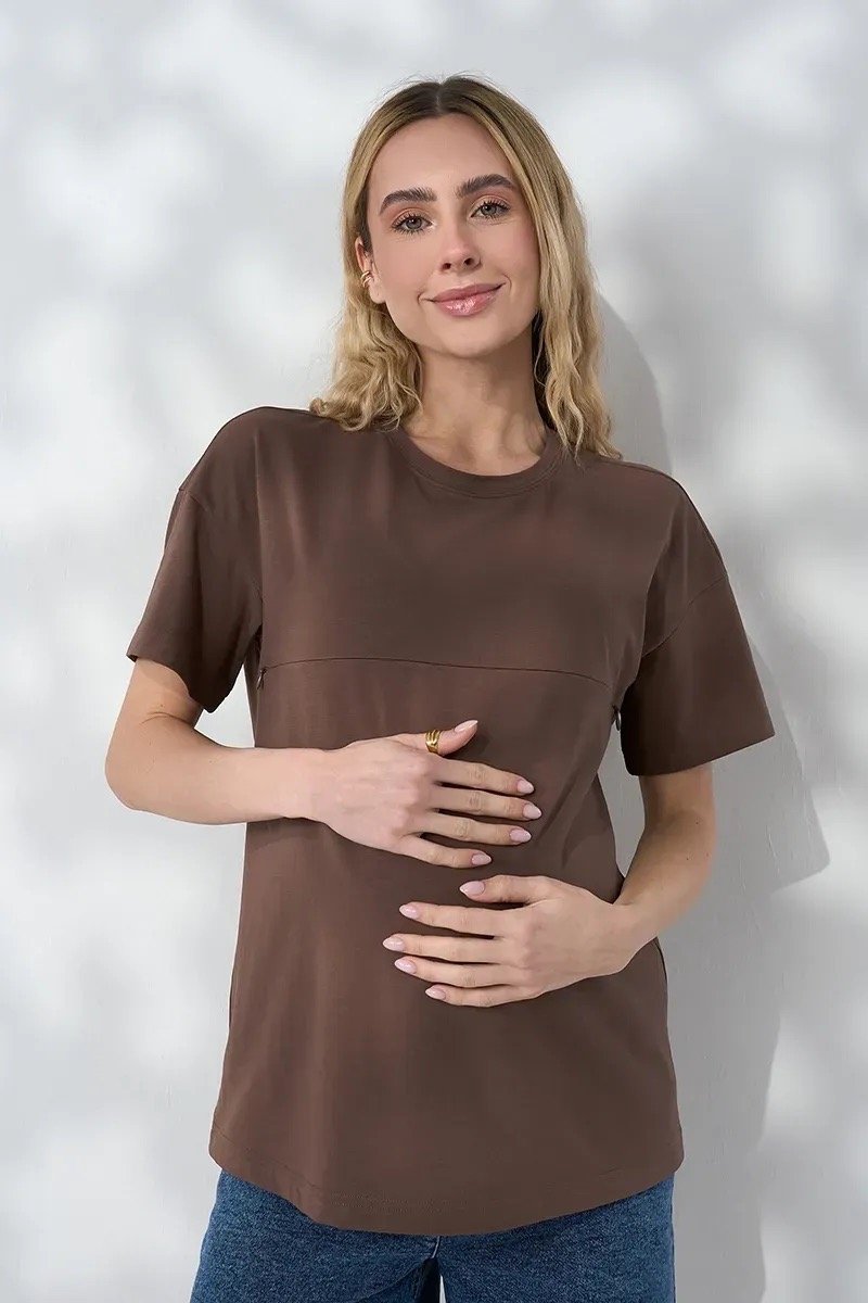 Футболка для беременных и кормящих Goldie — шоколадная