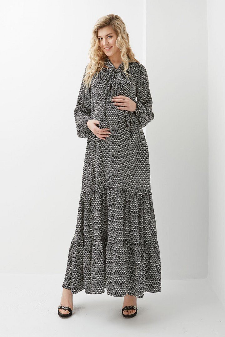 Длинное платье для беременных и кормящих 2015 1308 черно-белое