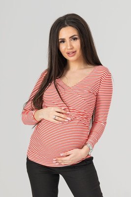 Джемпер для беременных и кормления 3136061 красно-белая полоска