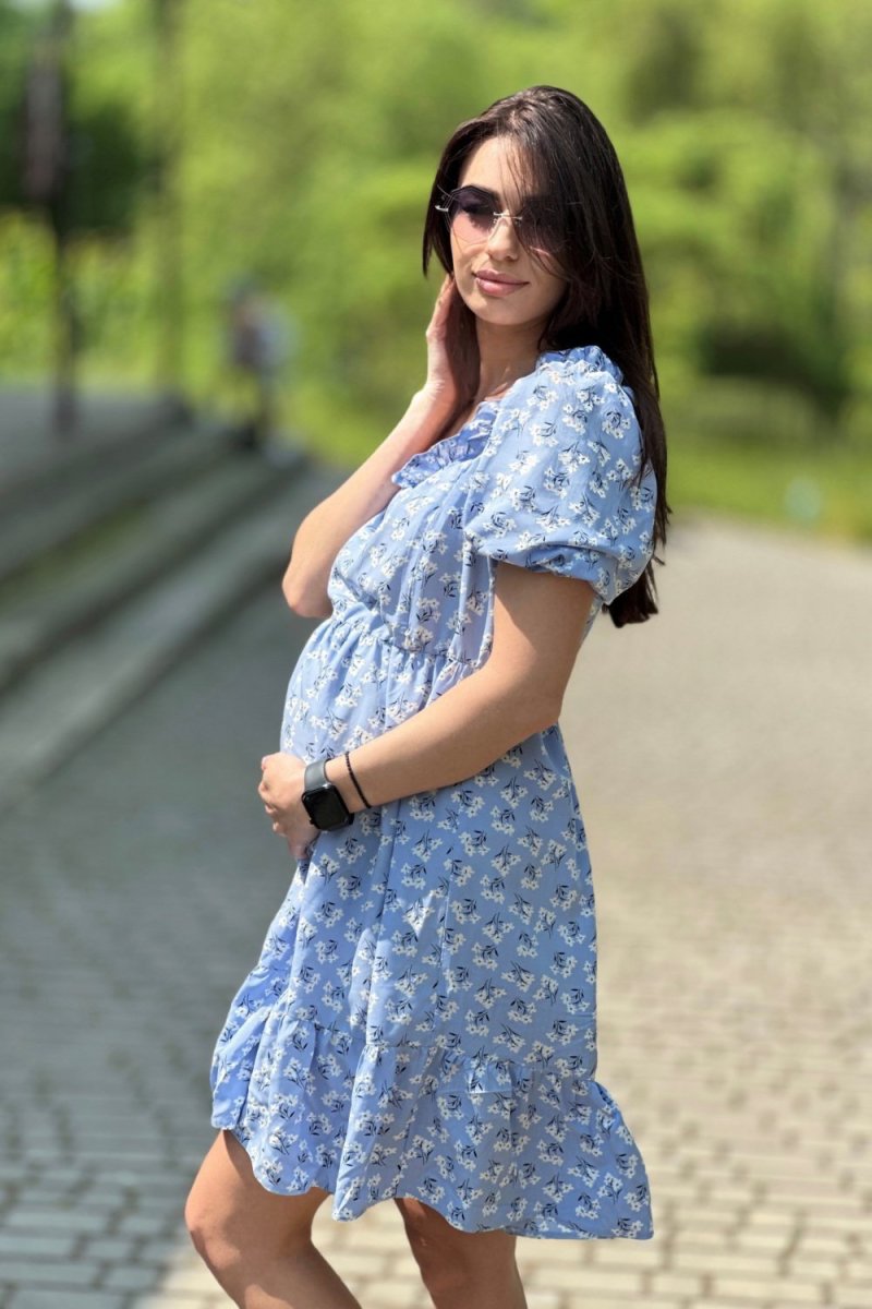 Трикотажна сукня  для вагітних та годуючих 2310 0516 блакитний у квіти