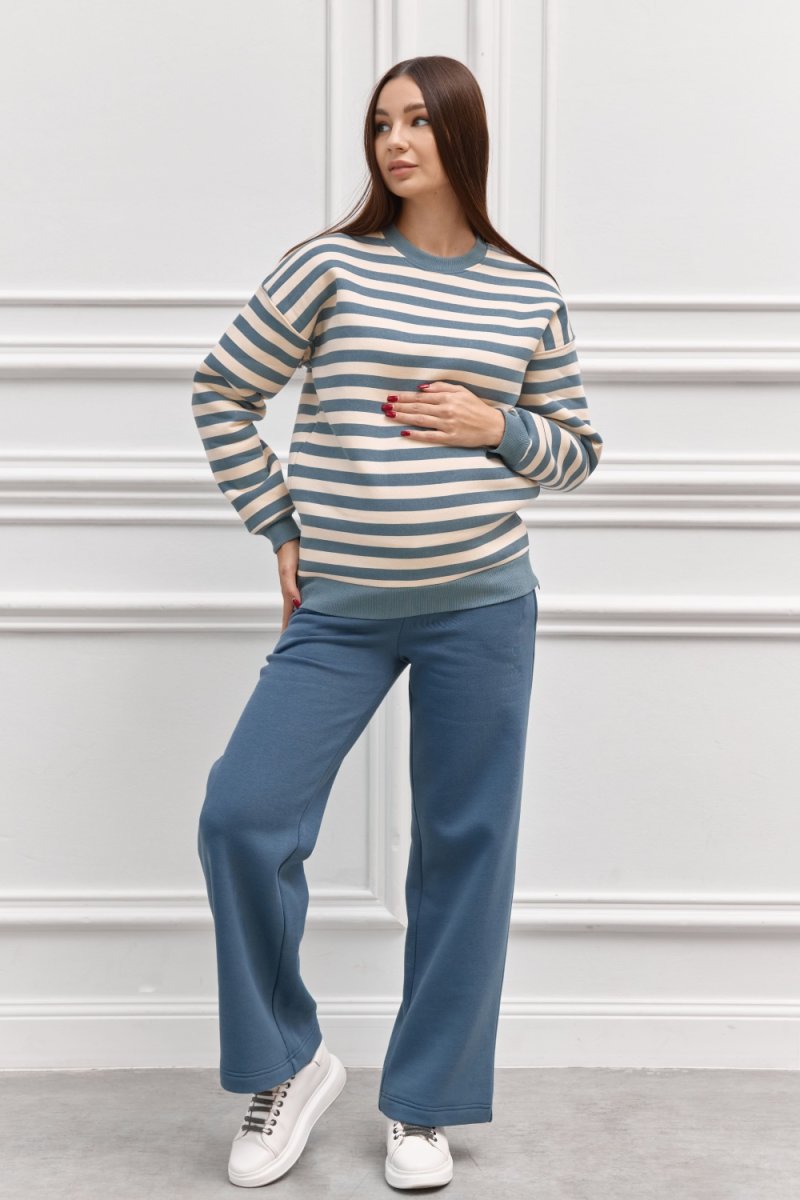Свитшот для беременных и кормящих 2357 1484 темно-голубой в полоску