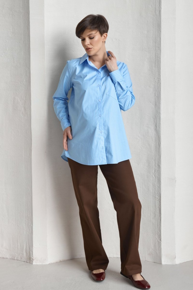 Рубашка для беременных 2601 1181 голубая в белую полоску