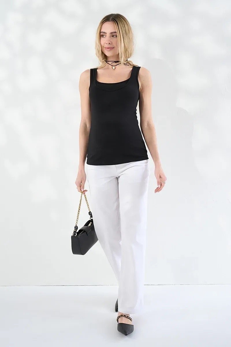 Білі прямі брюки з високою талією для вагітних зі стрейч-бавовни Isla