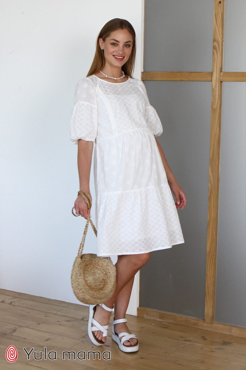 Літня ярусна сукня для вагітних та годуючих Agnetta біла