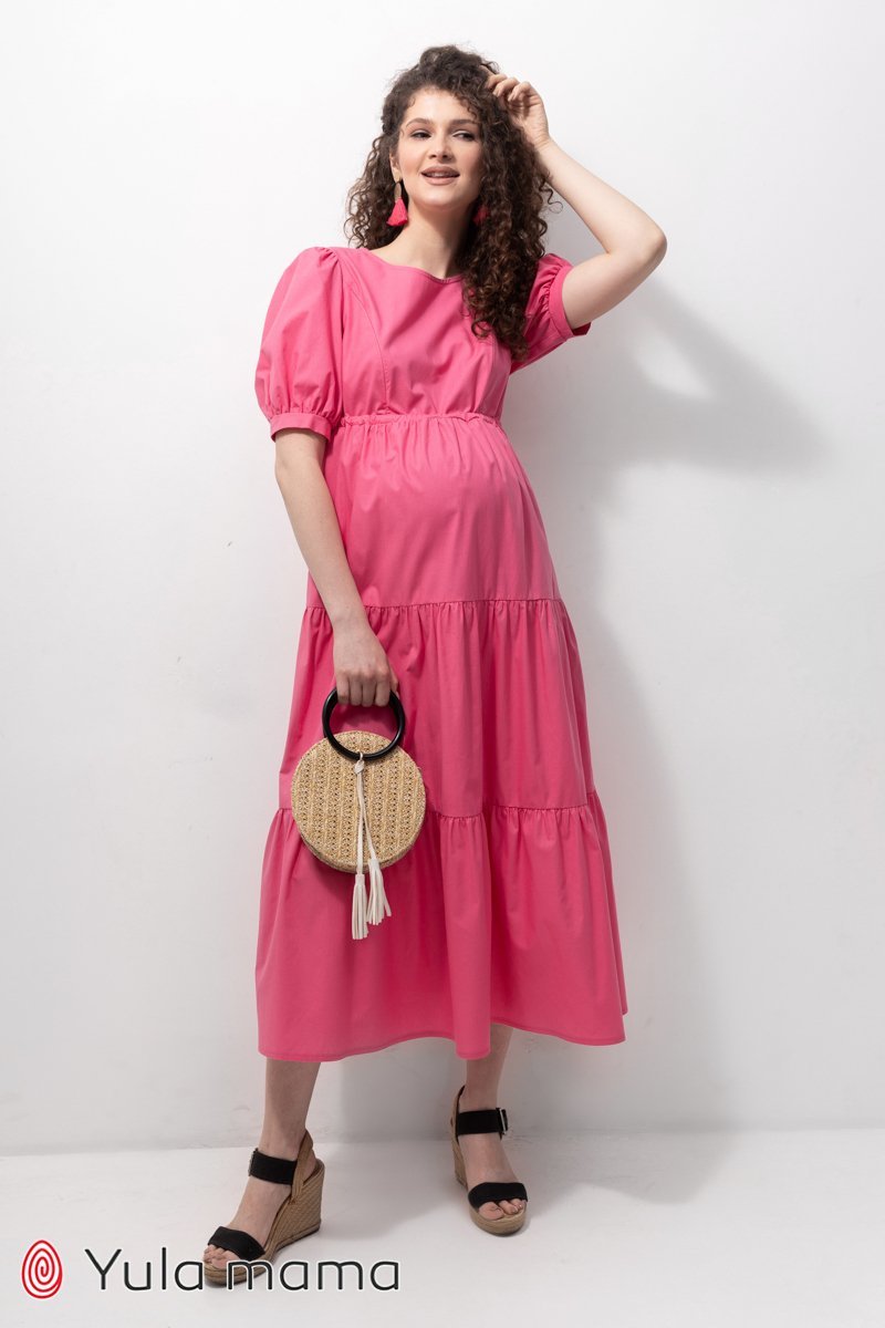 Летнее платье Paris для беременных и кормящих - розовое
