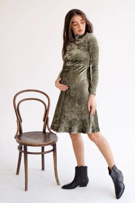 Трикотажное платье для беременных 4226126 тёмно-зелёный