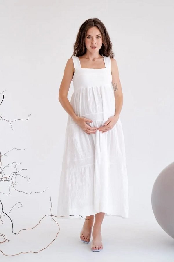 Муслиновый сарафан для беременных 4323746 белый