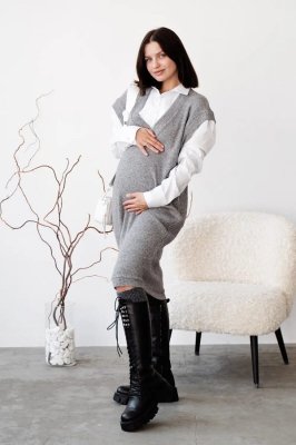 Трикотажное платье для беременных 4371142 серое