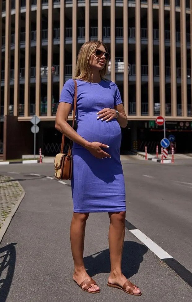 Платье в рубчик для беременных и кормящих Calp - фиолетовое