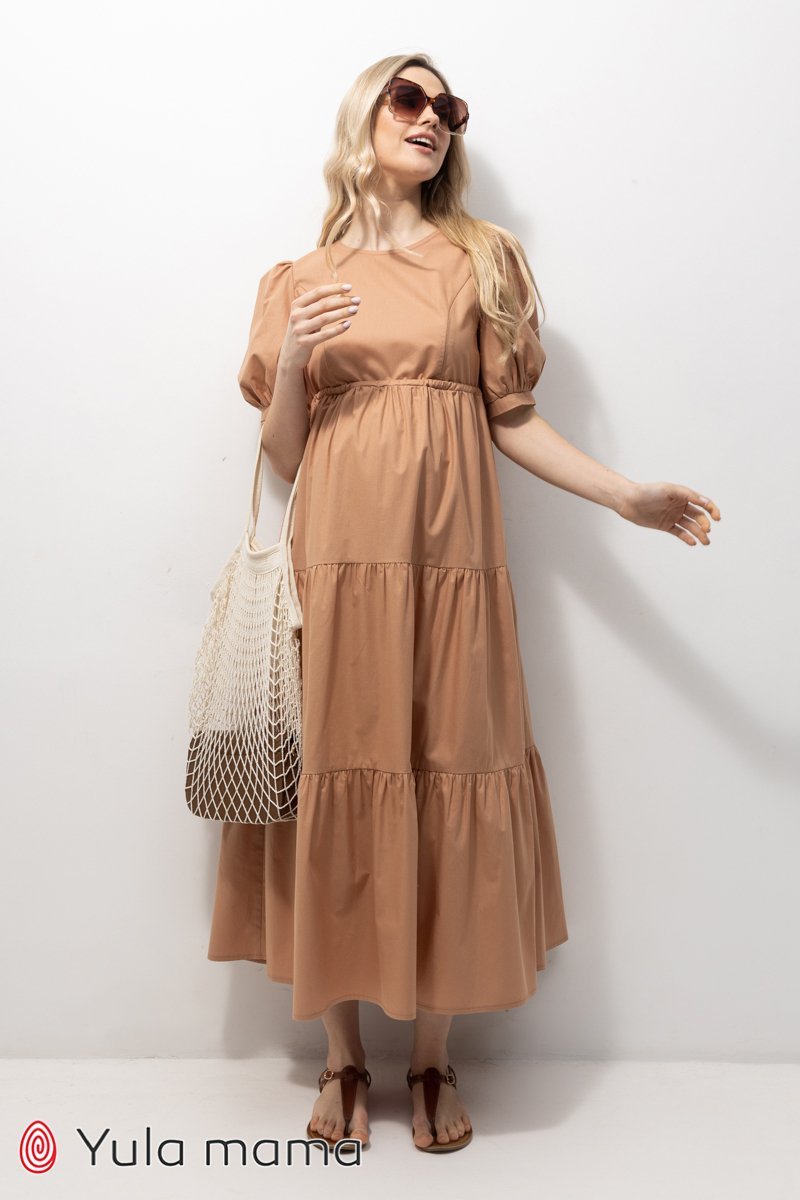 Ярусное платье для беременных и кормящих Paris карамельный