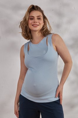 Стильна майка для вагітних та годуючих в рубчик Jade блакитний