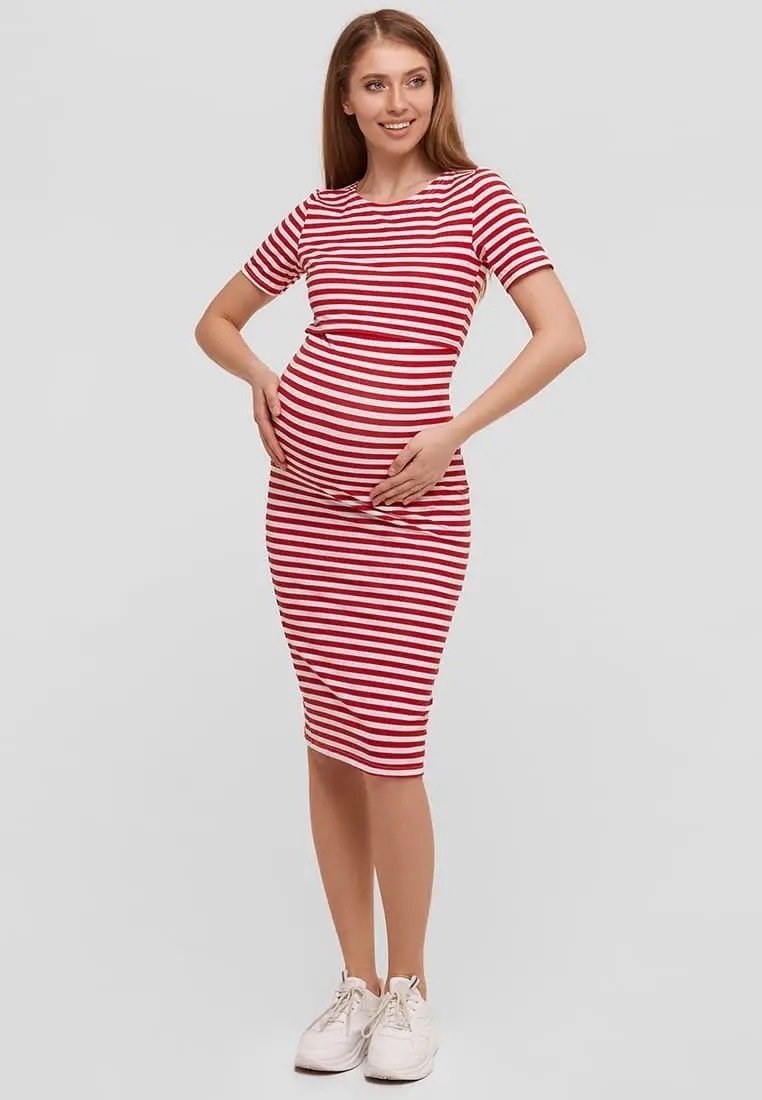 Летнее платье для беременных и кормящих Barcelona - красный в белую полоску