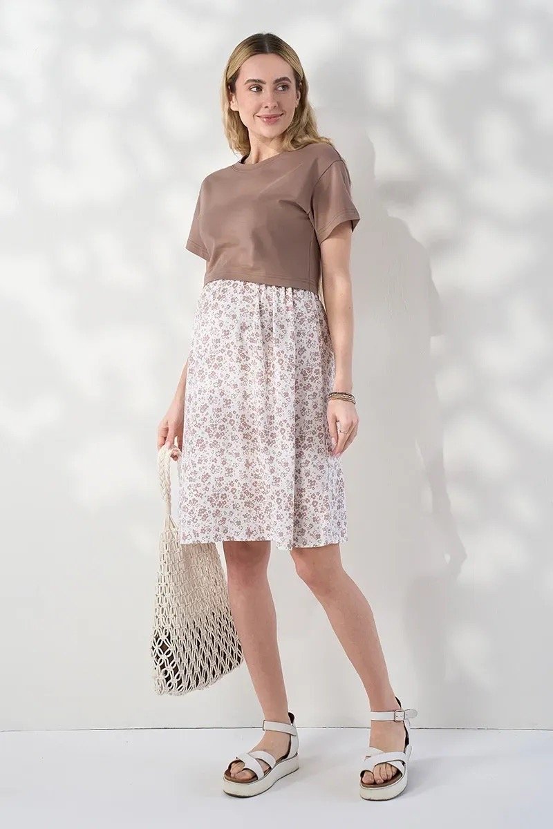 Платье для беременных и кормящих Marine — капучино с цветочками