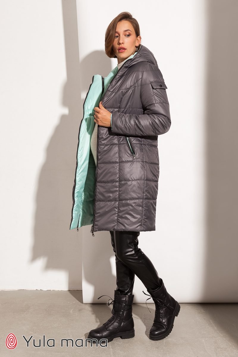 Двостороннє пальто для вагітних Kristin сірий зі світлою м'ятою