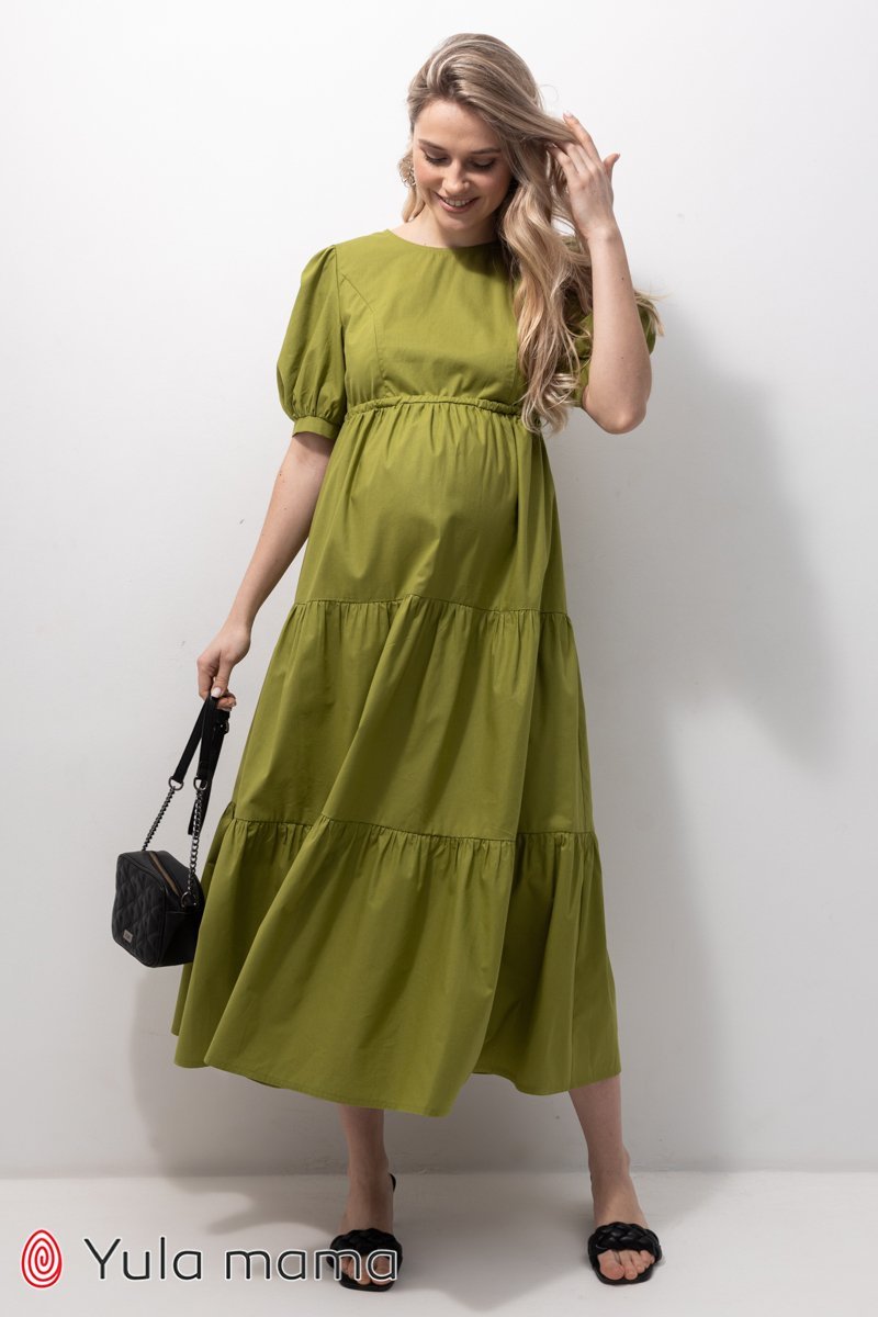 Летнее платье Paris для беременных и кормящих - светло-оливковое