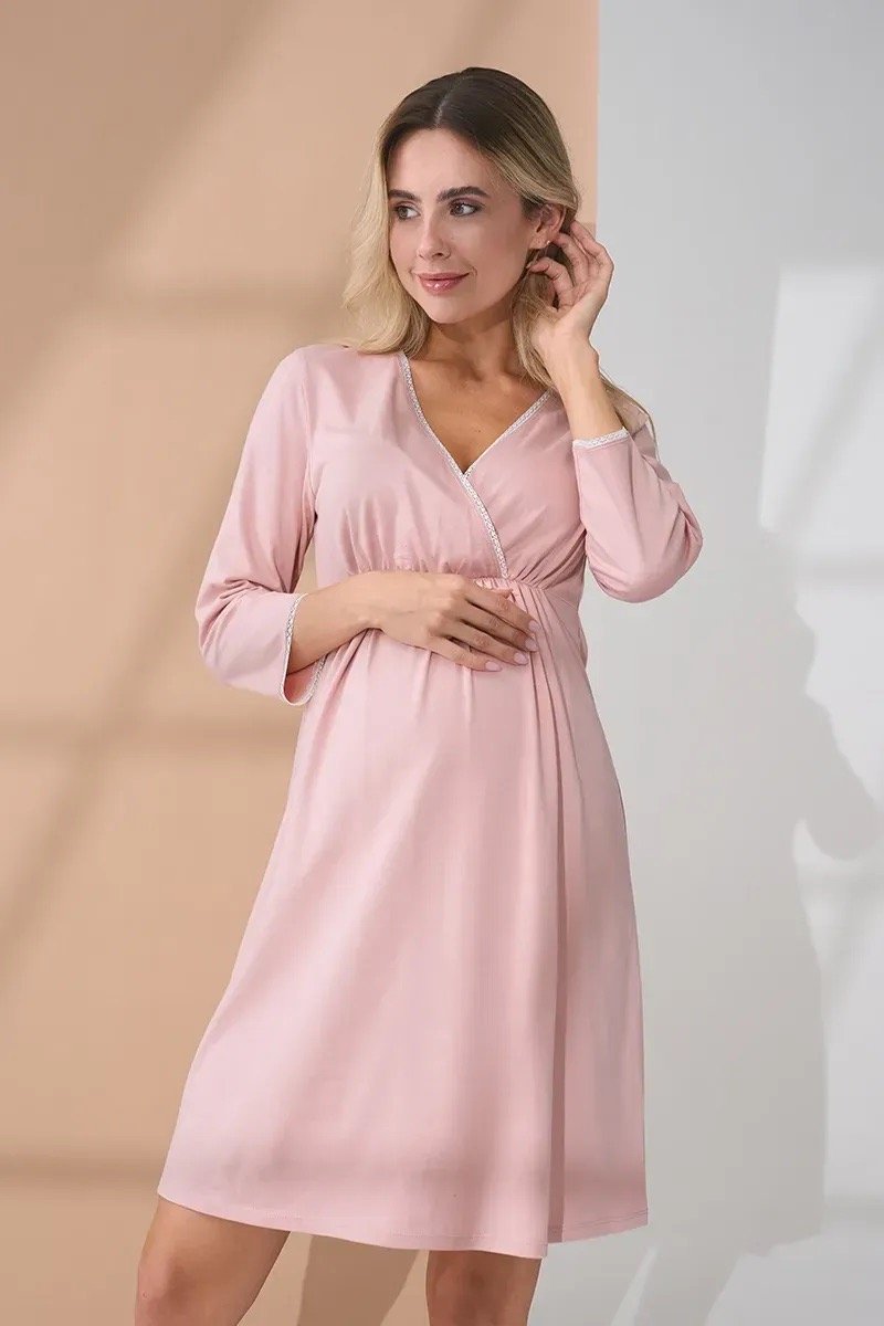 Ночная рубашка в цвете пудра для беременных и кормящих Alisa