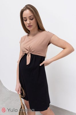 Базовое платье для беременных и кормящих Carter беж с черным