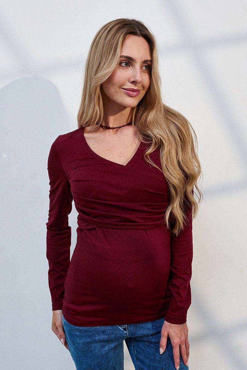 Стильний лонгслів для вагітних та годуючих Isobel бордо
