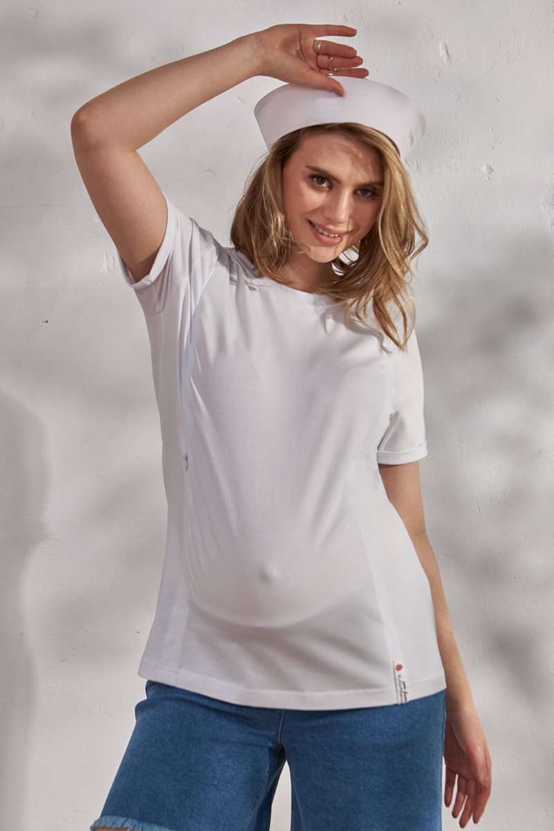 Базовая футболка для беременных и кормящих Una белая