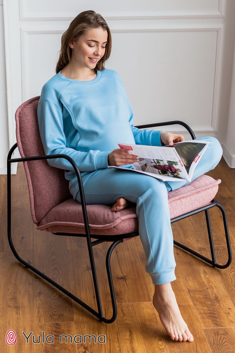 Теплая пижама для беременных и кормящих мам Wendy голубой