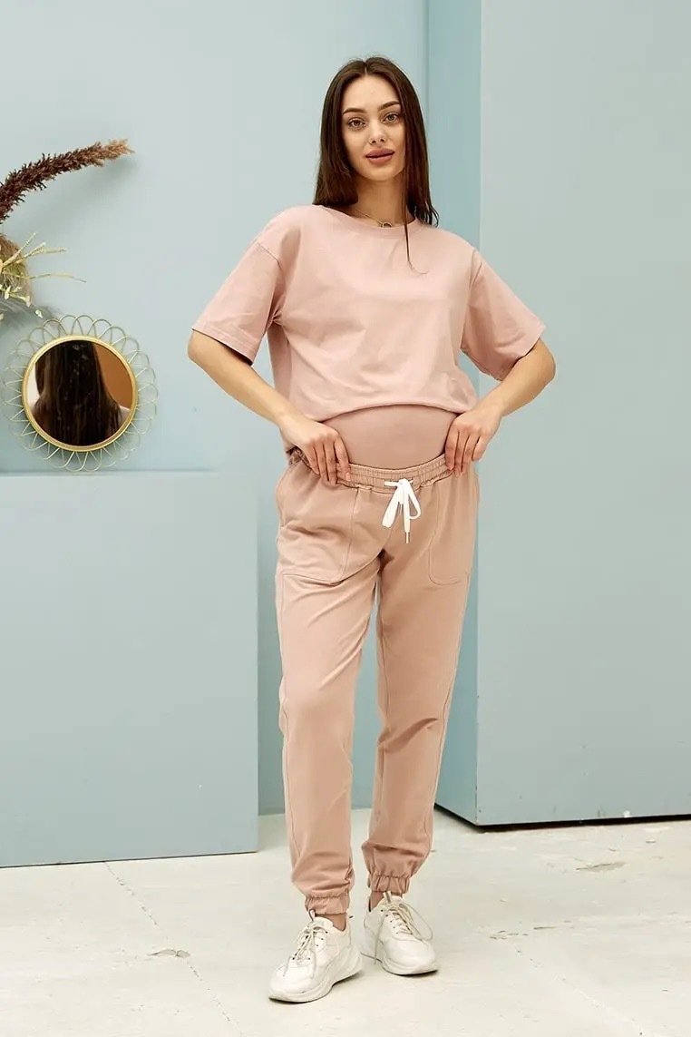 Демісезонні спортивні штани Shanghai для вагітних - пудрові