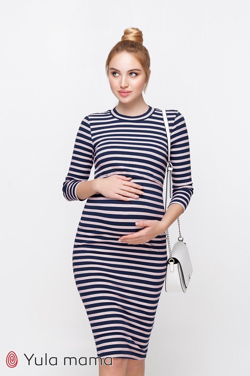 Трикотажне плаття  для вагітних і годуючих Medeya синьо-біле
