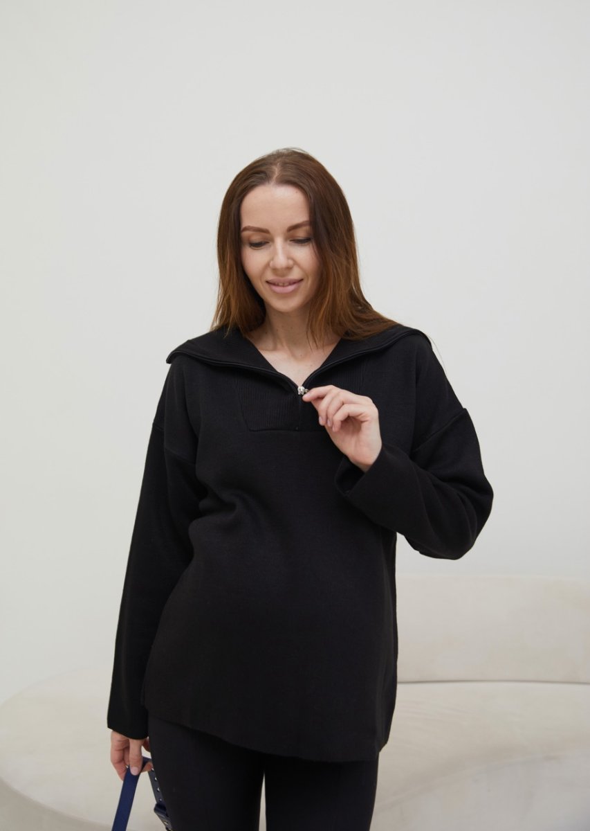 В&#039;язаний светр із змійкою Barbara для вагітних - чорний