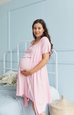 Комплект (рубашка и халат) для беременных и кормящих Melanie - розовый