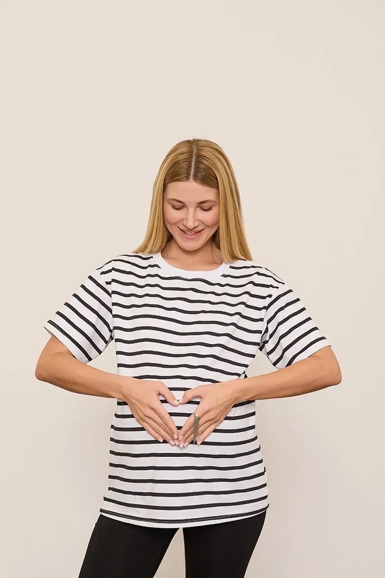 Бавовняна футболка для вагітних і годуючих Ankara — біла з чорним