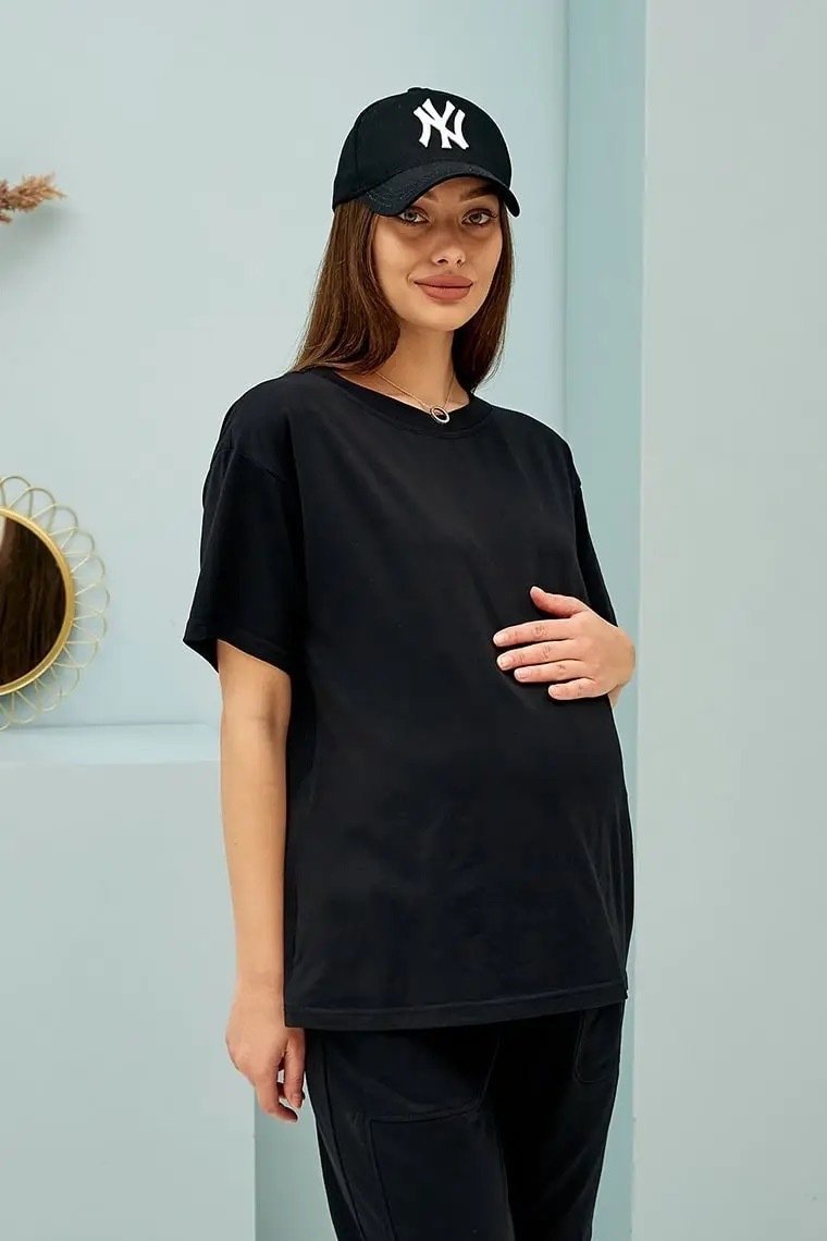 Хлопковая футболка Ankara для беременных и кормящих - чёрная