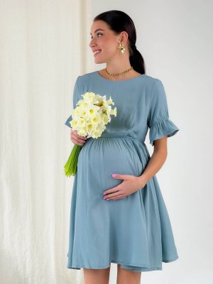 Летнее платье для беременных и кормящих мам 4249754 серо-голубое