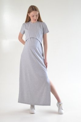 Трикотажна сукня  максі для вагітних та годуючих DM-31 сіра