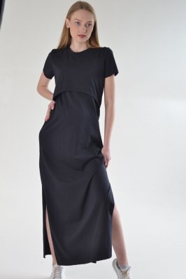 Трикотажна сукня  максі для вагітних та годуючих DM-31 чорна