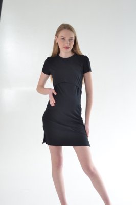 Трикотажна сукня -футболка для вагітних та годуючих DM-32 чорна