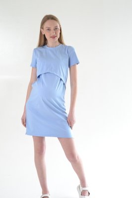 Трикотажна сукня -футболка для вагітних та годуючих DM-32 блакитна