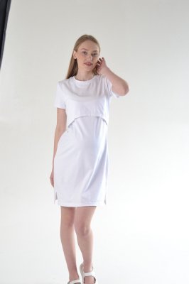 Трикотажна сукня -футболка для вагітних та годуючих DM-32 біла