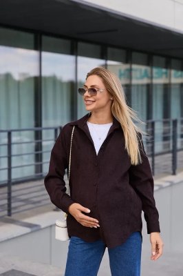 Вельветовая рубашка для беременных Varna шоколадний